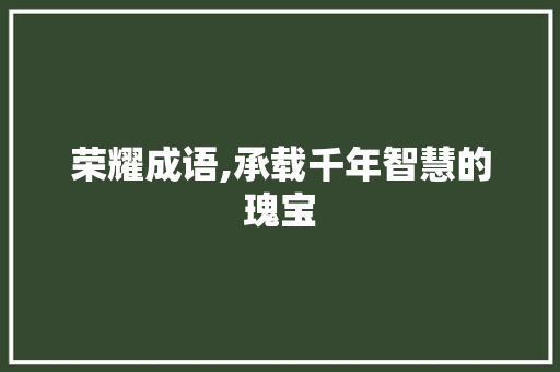 荣耀成语,承载千年智慧的瑰宝