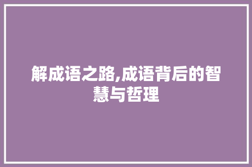 解成语之路,成语背后的智慧与哲理