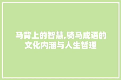 马背上的智慧,骑马成语的文化内涵与人生哲理 工作计划
