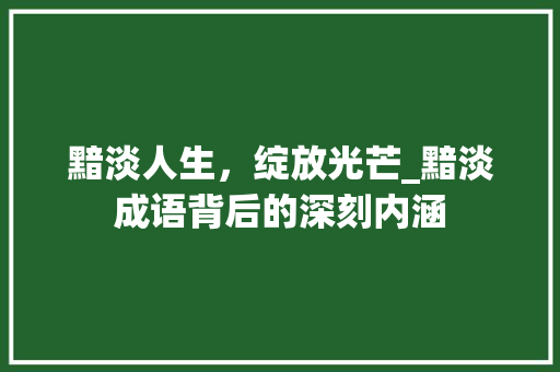 黯淡人生，绽放光芒_黯淡成语背后的深刻内涵