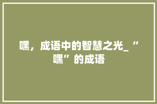 嘿，成语中的智慧之光_“嘿”的成语