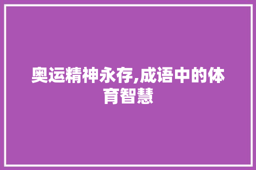 奥运精神永存,成语中的体育智慧