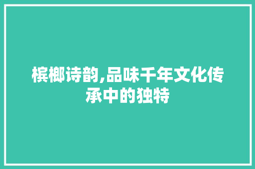 槟榔诗韵,品味千年文化传承中的独特
