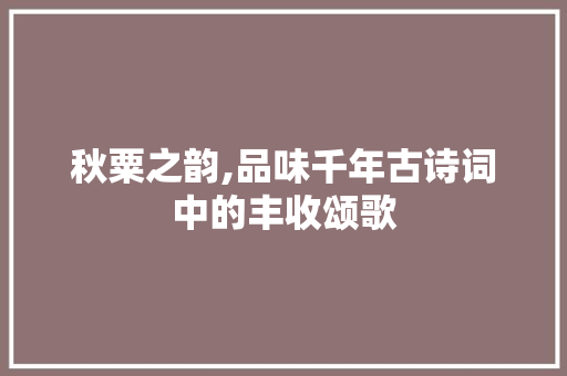 秋粟之韵,品味千年古诗词中的丰收颂歌