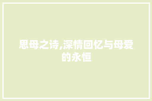 思母之诗,深情回忆与母爱的永恒