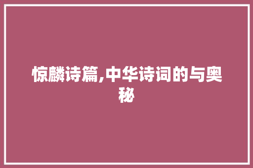 惊麟诗篇,中华诗词的与奥秘