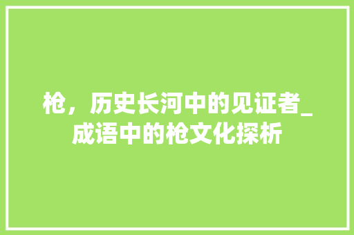 枪，历史长河中的见证者_成语中的枪文化探析