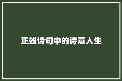 正雄诗句中的诗意人生