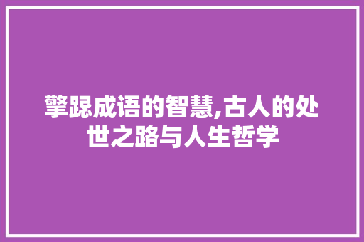 擎跽成语的智慧,古人的处世之路与人生哲学 工作计划