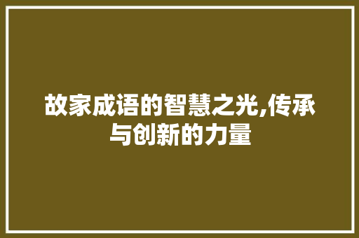 故家成语的智慧之光,传承与创新的力量