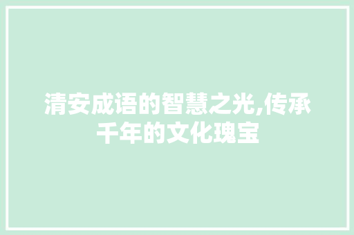 清安成语的智慧之光,传承千年的文化瑰宝
