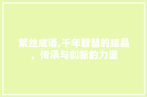繁丝成语,千年智慧的结晶，传承与创新的力量 名人名言