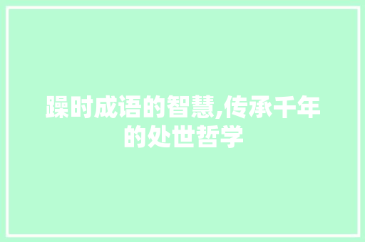 躁时成语的智慧,传承千年的处世哲学