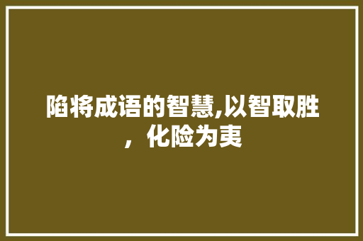 陷将成语的智慧,以智取胜，化险为夷