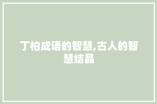 丁柏成语的智慧,古人的智慧结晶