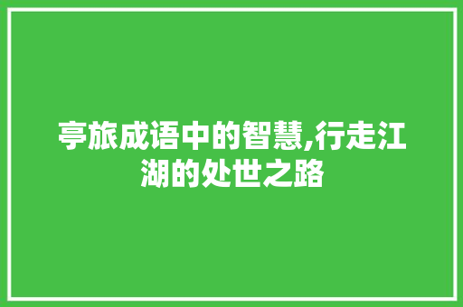 亭旅成语中的智慧,行走江湖的处世之路
