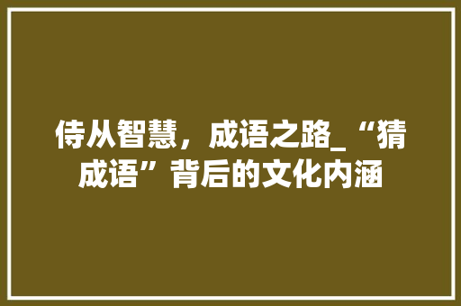 侍从智慧，成语之路_“猜成语”背后的文化内涵