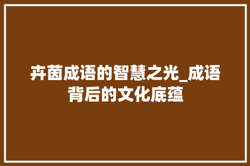 卉茵成语的智慧之光_成语背后的文化底蕴