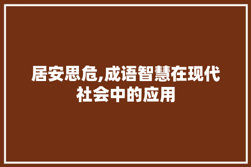 居安思危,成语智慧在现代社会中的应用