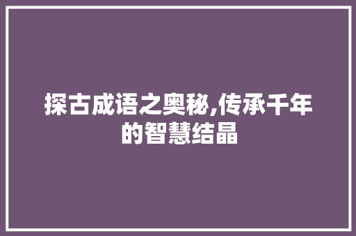 探古成语之奥秘,传承千年的智慧结晶