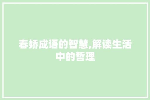 春娇成语的智慧,解读生活中的哲理