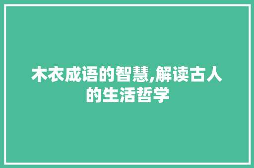 木衣成语的智慧,解读古人的生活哲学 工作计划