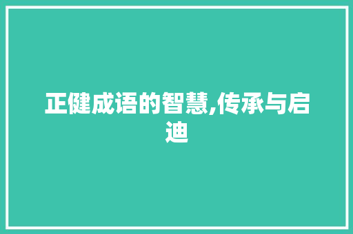 正健成语的智慧,传承与启迪