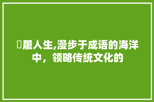 歨履人生,漫步于成语的海洋中，领略传统文化的 个人简历