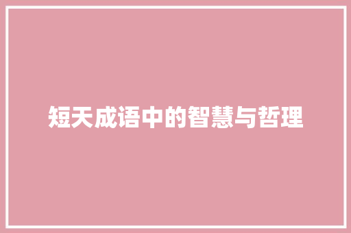 短天成语中的智慧与哲理