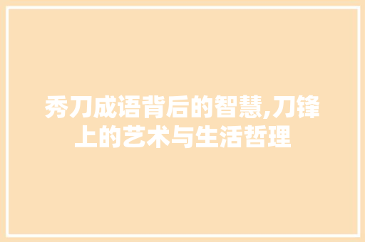 秀刀成语背后的智慧,刀锋上的艺术与生活哲理 工作总结