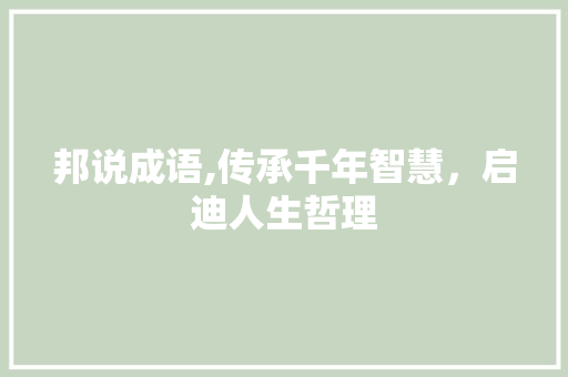 邦说成语,传承千年智慧，启迪人生哲理