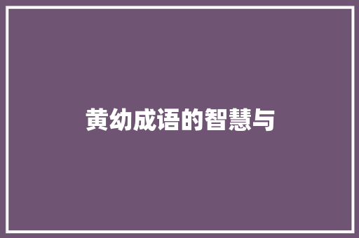 黄幼成语的智慧与