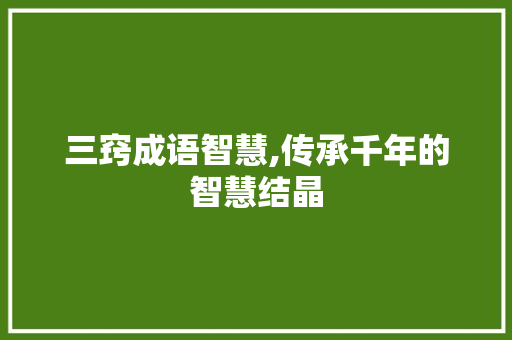 三窍成语智慧,传承千年的智慧结晶