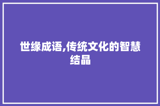 世缘成语,传统文化的智慧结晶 成语大全