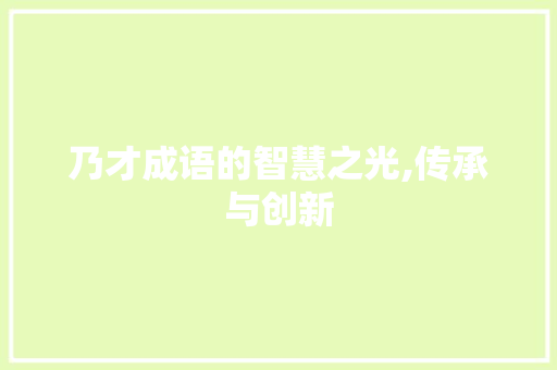 乃才成语的智慧之光,传承与创新