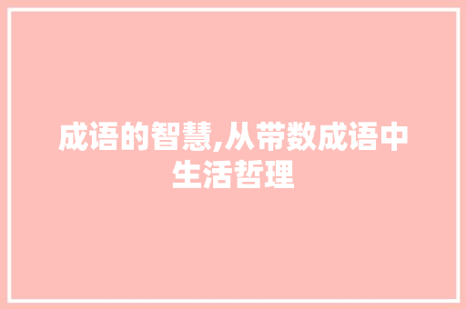 成语的智慧,从带数成语中生活哲理