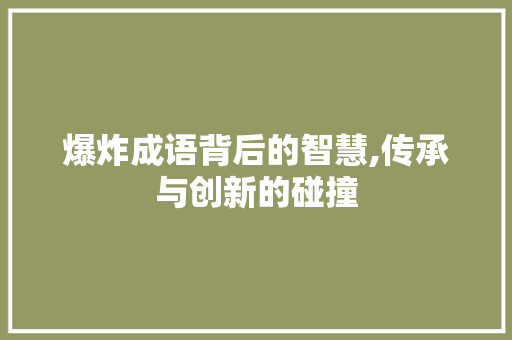 爆炸成语背后的智慧,传承与创新的碰撞 演讲稿