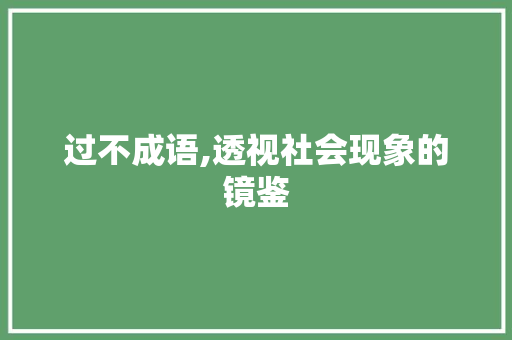 过不成语,透视社会现象的镜鉴 演讲稿