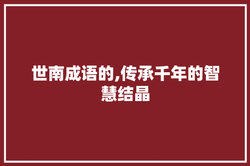 世南成语的,传承千年的智慧结晶
