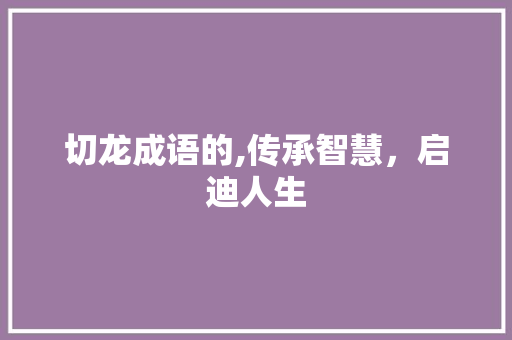 切龙成语的,传承智慧，启迪人生