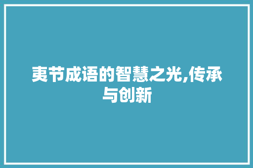 夷节成语的智慧之光,传承与创新