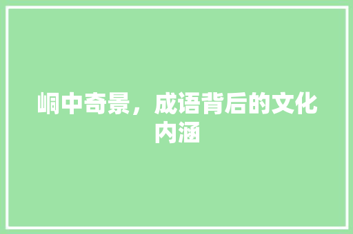 峒中奇景，成语背后的文化内涵