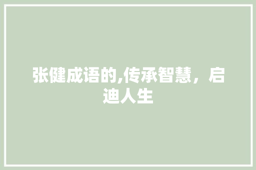 张健成语的,传承智慧，启迪人生
