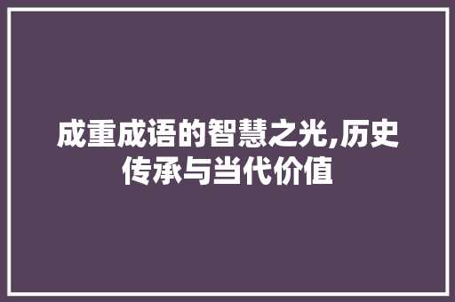 成重成语的智慧之光,历史传承与当代价值 国学经典
