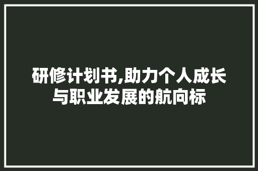研修计划书,助力个人成长与职业发展的航向标