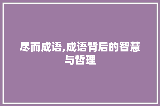 尽而成语,成语背后的智慧与哲理