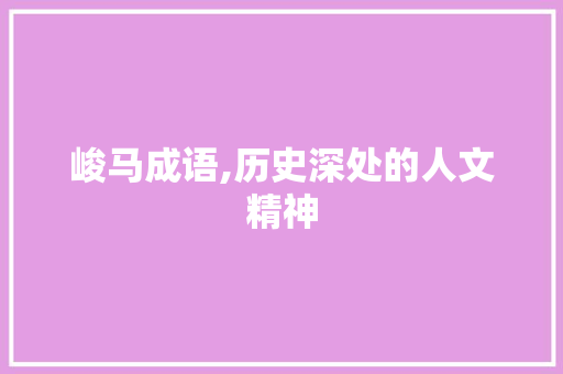 峻马成语,历史深处的人文精神