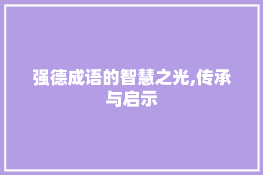 强德成语的智慧之光,传承与启示