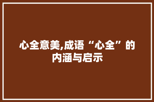 心全意美,成语“心全”的内涵与启示