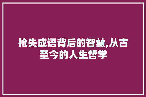抢失成语背后的智慧,从古至今的人生哲学